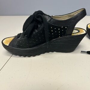Fly London Perforated Leather Lace-Up Sandal with Peep Toe Size 39 US 8.5
